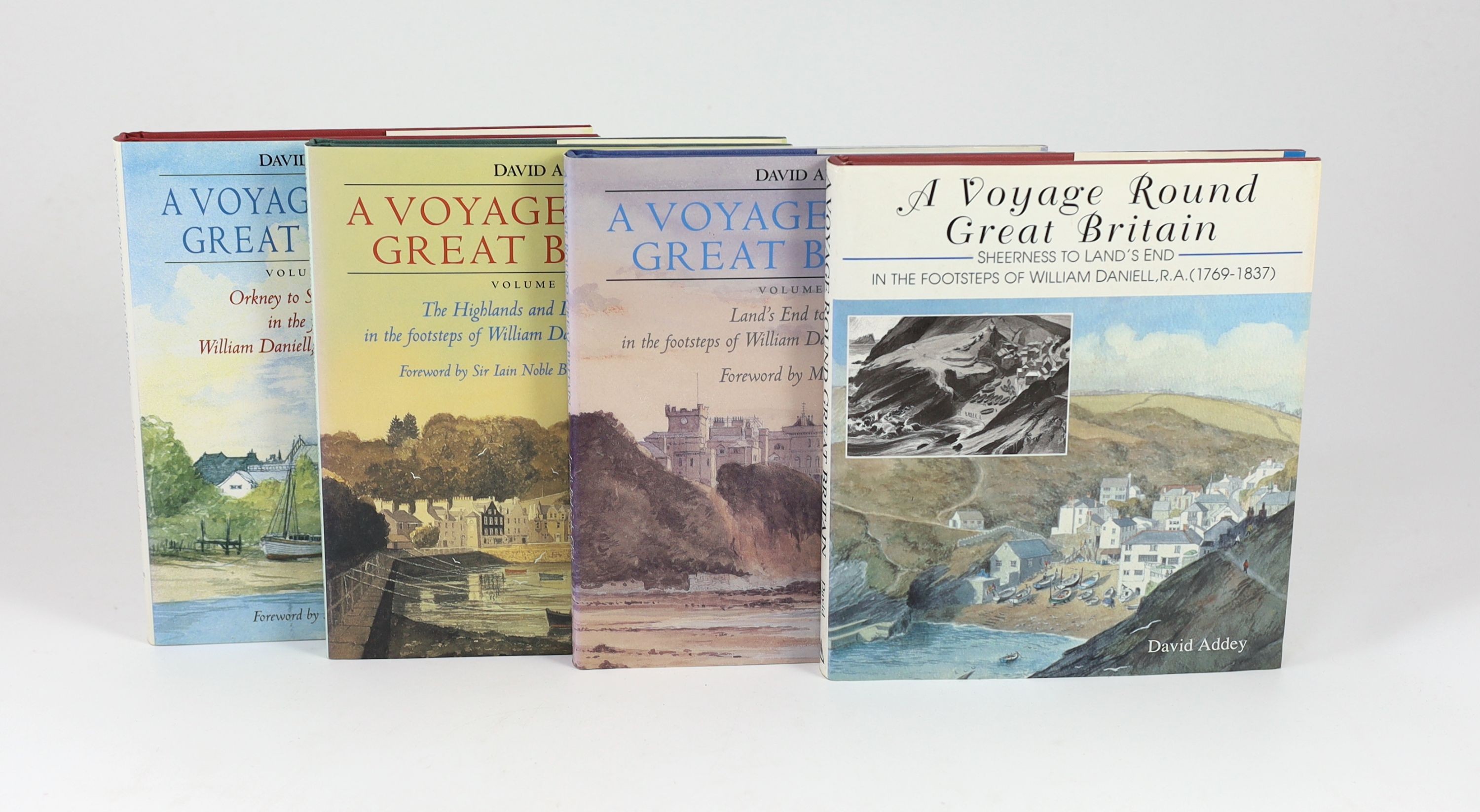 Addey, David - A Voyage Round Great Britain. 1st ed. 4 vols. Vols 3 and 4 signed by author. Each volume adorned with coloured illustrations throughout. Each in publishers cloth with gilt letters on spine and original pic